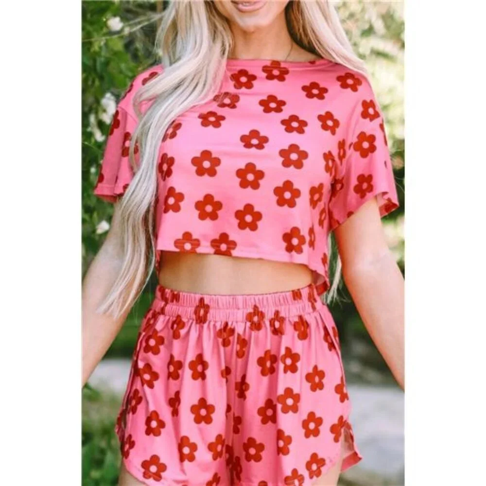 Floral Cropped Tee and Shorts Lounge Set